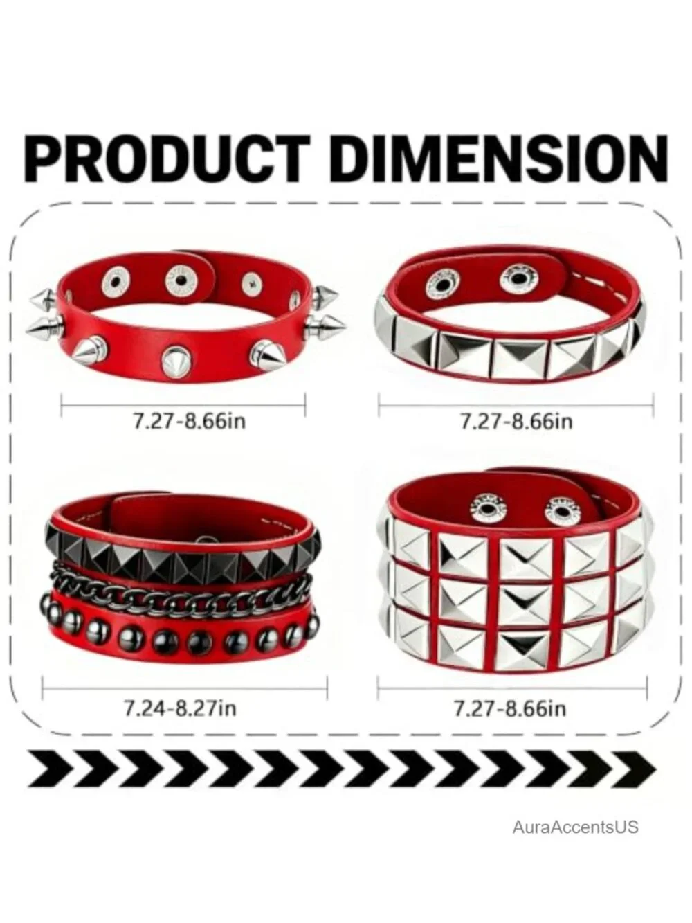 4PC Faux Leather Wrap Bracelets Punk Studded Wrist Cuff Unisex